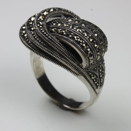 Sterling Silver Wave Design Marcasite Ring