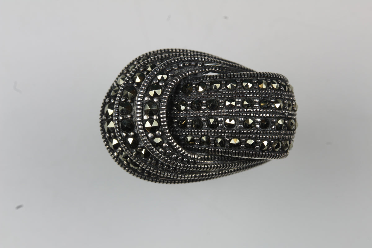 Sterling Silver Wave Design Marcasite Ring