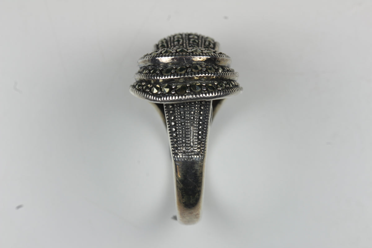 Sterling Silver Wave Design Marcasite Ring