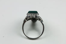 Sterling Silver Green Onyx and Marcasite Shield Ring