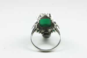 Sterling Silver Green Onyx and Marcasite Shield Ring