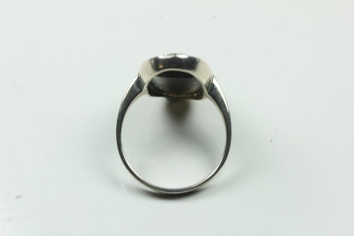 Sterling Silver Malachite and Marcasite Ring