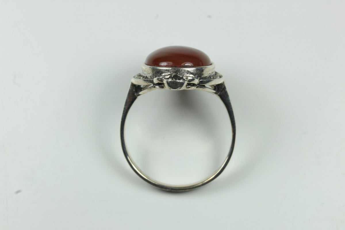 Sterling Silver Round Carnelian Marcasite Ring