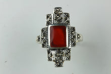 Sterling Silver Carnelian and Marcasite Shield Ring