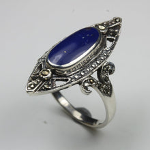 Sterling Silver Lapis Lazuli and Marcasite Ring