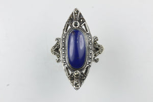 Sterling Silver Lapis Lazuli and Marcasite Ring