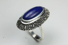Sterling Silver Oval Lapis Lazuli Marcasite Ring