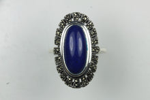 Sterling Silver Oval Lapis Lazuli Marcasite Ring