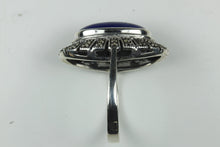 Sterling Silver Oval Lapis Lazuli Marcasite Ring