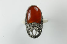 Sterling Silver Oval Carnelian and Marcasite Ring