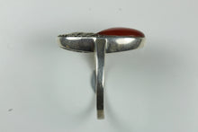 Sterling Silver Oval Carnelian and Marcasite Ring