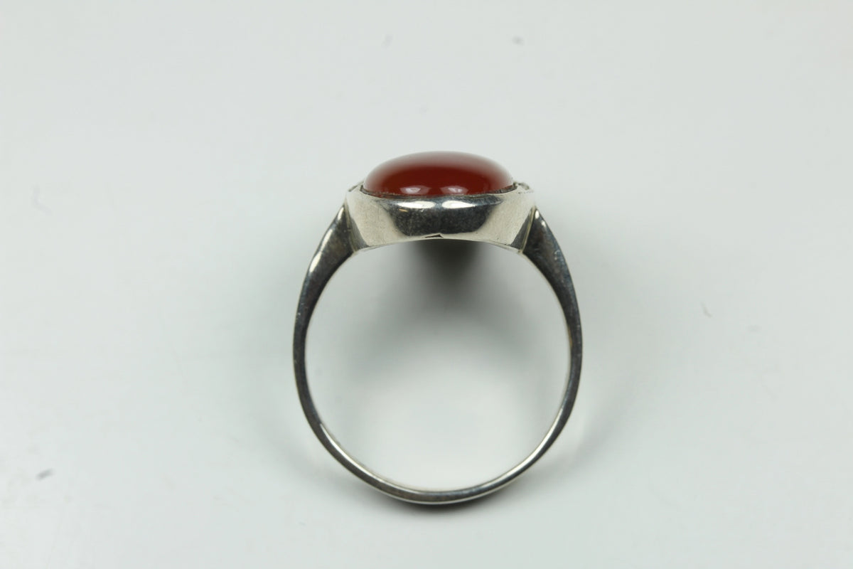Sterling Silver Oval Carnelian and Marcasite Ring