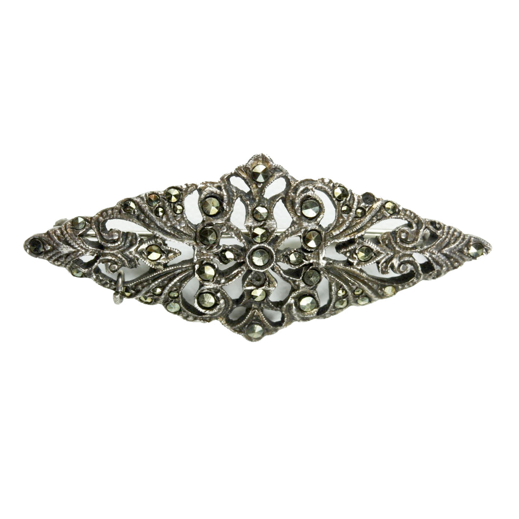 Antique Sterling Silver Marcasite  Rhombus Brooch