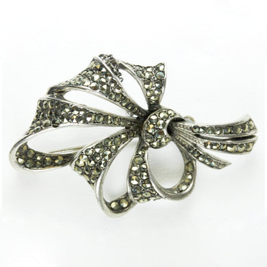 Antique Sterling Silver Marcasite Ribbon Brooch