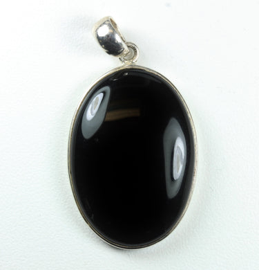 Natural Cut Oval Onyx Cabochon Sterling Silver Pendant