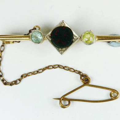 Citrine, Aquamarine and Bloodstone Gold Tie Pin