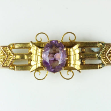 Antique 9ct Yellow Gold Amethyst Detailed Tie Pin