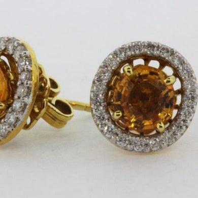 9ct Yellow Gold Madeira Citrine and Diamond Stud Earrings