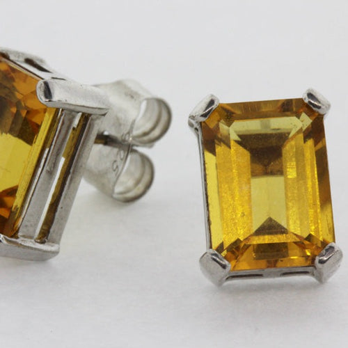 Sterling Silver Rectangular Citrine Stud Earrings