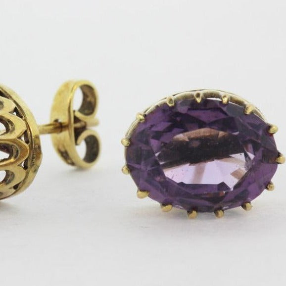 Antique 9ct Yellow Gold Amethyst Studs