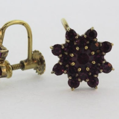 Vintage 9ct Yellow Gold Amethyst Cluster Screw On Earrings