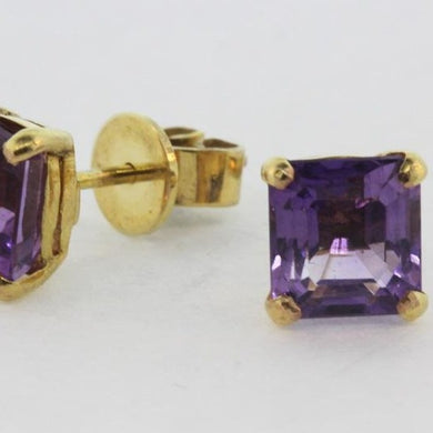 9ct Yellow Gold Amethyst Square Cut Studs