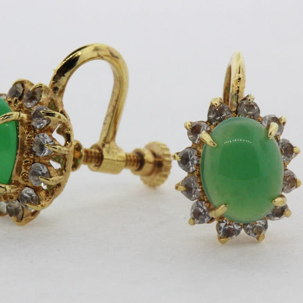 Chrysoprase and Crystal Screw On Earrings