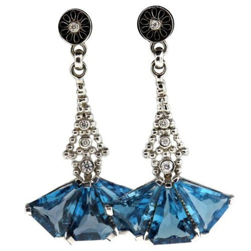 9ct White Gold London Blue Topaz and Diamond Drop Earrings