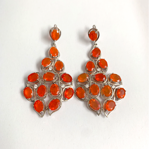 Sterling Silver Mexican Fire Opal Drop Earrings