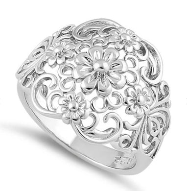 Sterling Silver Floral Cocktail Ring