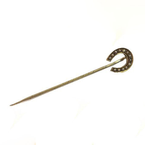 Antique 9ct Yellow Gold Seed Pearl Horseshoe Tiepin