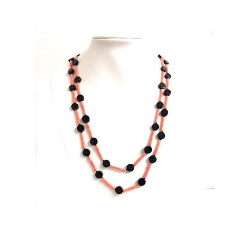Natural Mediterranean Coral and Onyx Bead Necklace