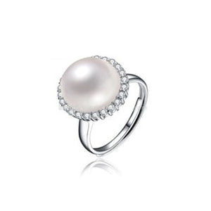 Cultured White Pearl and CZ Sterling Silver Cluster Ring