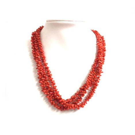 Natural Mediterranean Branch Coral Triple Strand Necklace