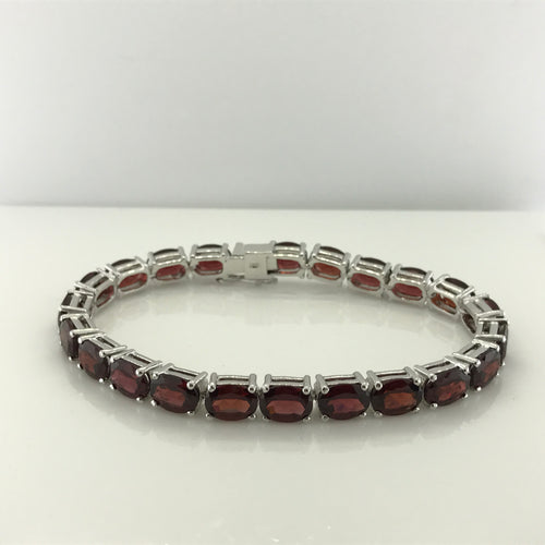 Sterling Silver Oval Garnet Bracelet