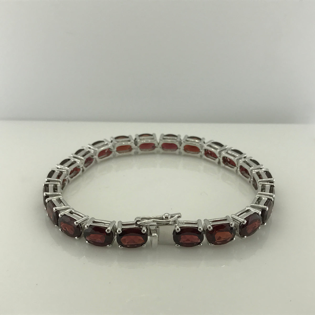 Sterling Silver Oval Garnet Bracelet