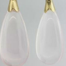9ct Yellow Gold Rose Quartz Cabochon Drop Earrings
