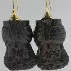 Whitby Jet Carved Eastern Head Earrings